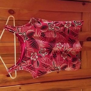 Red, tropical print tank, size M (8/10), built in shelf bra, White Stag brand.